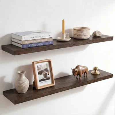 Immagine prodotto di Mensole a parete in legno massello, 100 cm, finitura noce, set da 2