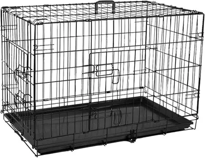 Produktbild von Hundekäfig 107 x 68,5 x 77 cm klappbar Transportkäfig mit 2 Türen Metall Transportkäfig Auto Hundebox Tierkäfig mit Bodenschale Tiertransportbox Gitterbox