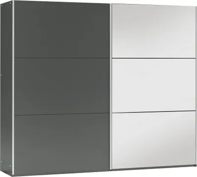 Produktbild von Furniture24 Kleiderschrank VIGO 250 Schwebetürenschrank Schrank mit Schiebetür 3 Kleiderstangen 5 Einlegeboden 2 Schubladen Graphite mit Spiegel , 250 cm breit