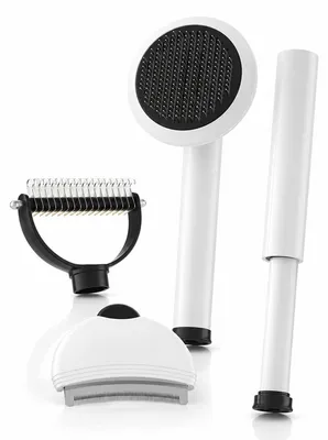 Produktbild von 4 in 1 Haustier Pflege-Set: Hundebürste, Katzenbürste, Fusselrolle, Unterwollbürste, Entwirrkamm, Massagebürste, Edelstahl, für Langhaar & Kurzhaar