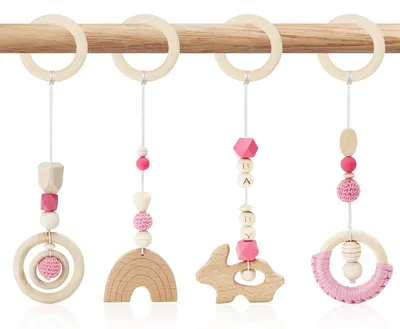 Produktbild von Elzusha – Holzlicher Spielbogen für Babys mit 4 Spielzeugen