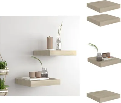 Obrázok produktu pre vidaXL Plávajúce nástenné police 2 ks. Dubová farba 23x23,5x3,8cm MDF - Nástenné police