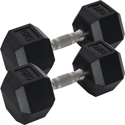Produktbild von Hex-Kurzhanteln - Gummierte Kurzhanteln - Set mit 2 x 15 kg - Gusseisen - Rutschfester Griff - Ergonomischer Griff - Krafttraining