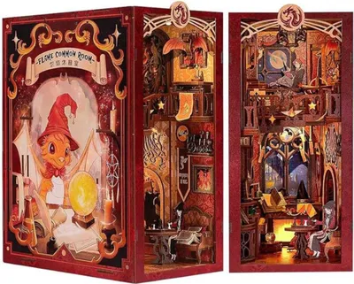 Image de Habarri | DIY Book Nook - Salle commune de l'école de magie - Puzzle 3D - Kit maison miniature avec meubles et lumière LED - Kit coin de livre