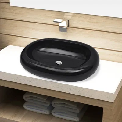 Produktbild von Keramik Waschbecken schwarz oval