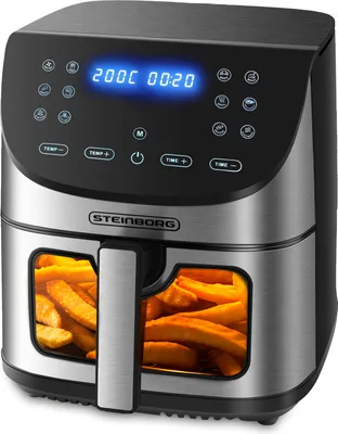 Produktbild von Steinborg Heißluftfritteuse | 8 Liter | Heissluftfritteuse | 4 in 1 Mini Backofen | Fritteuse | Dörrautomat | Grill | Grillen Backen Dörren Frittieren | Friteuse ohne Öl | Air Fryer |