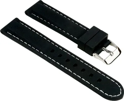 Produktbild von Uhrenarmband Silikon schwarz glatt mit weißen Ziernaht 25533S, Stegbreite:22mm