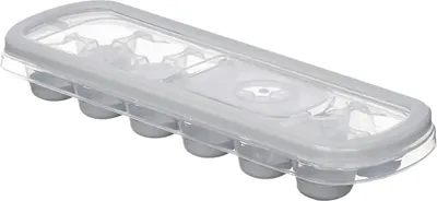 Produktbild von EISWÜRFELFORM für 12 Eiswürfel rund Silikon mit Deckel Silikonform Eiswürfelbereiter Boden Eisfächer 91 (Grau)