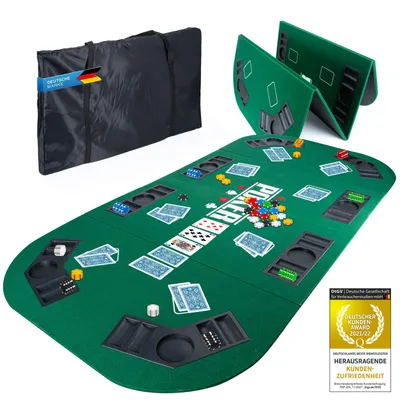 Immagine prodotto di Tappetino da poker XXL 160x80 cm - Tappetino pieghevole per tavolo da poker con rivestimento in feltro verde, 8 portabevande e vaschette per le fiches, per una serata da casinò perfetta