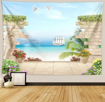 Produktbild von Urlaub Wandteppich Wohnkultur Landschaft Wandteppich Wohnzimmer Schlafzimmer Dekoration Wandteppich Zimmer Vorhang Strandtuch (180cm x 230cm, Farbe 18)