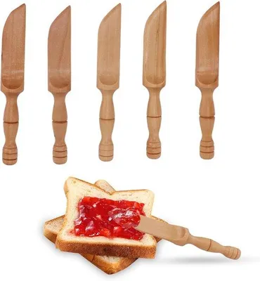 Productafbeelding van Ibenzoa® botermessen-set van duurzaam hardhout, 5 stuks – ergonomische messen voor het aanbrengen van smeerbare producten, ongeveer 20 cm lang (handvat 5 cm), behandeld met voedselveilige olie