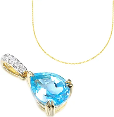 Produktbild von 585er Gelbgold Anhänger mit Blautopas Tropfen 2,36ct und Diamanten 0,04ct mit Kette