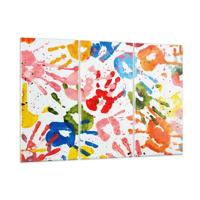 Produktbild von Bilder auf glas - Drucke Hände Komposition mehrfarbig - 105x70cm - Glasbilder - Wandbilder - Kunstdruck - Wanddekoration aus Glas - Glas Bilder - Wandbild auf Glas - GCE105x70-2876