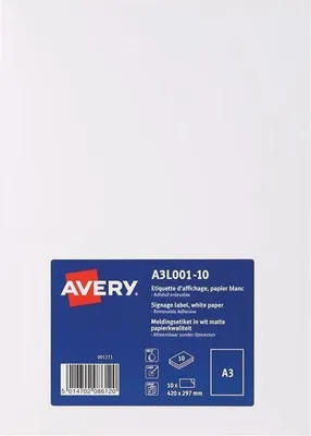 Produktbild von Avery A3L001-10 Druckeretikett Weiß Selbstklebendes Druckeretikett (A3L001)