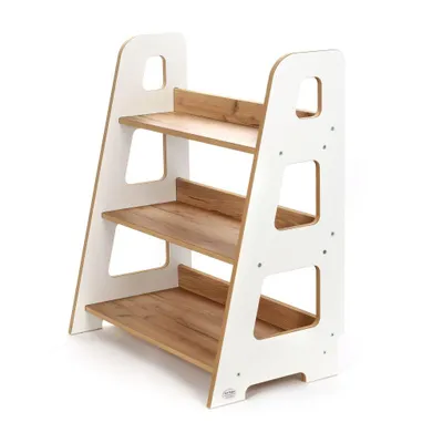 Produktbild von Kids Helper Kinderregal Weiß Eiche Spielzeugregal Ablage Montessori Kindermöbel MDF