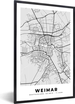 Produktbild von MuchoWow® Gerahmtes Poster Karte - Deutschland - Weimar - Stadtplan 60x90 cm - Poster mit Schwarzem Bilderrahmen Wandposter Rahmen Foto Bilder - Kunst