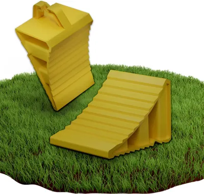 Image de Cales de roue TRMLBE 2 pcs Cales de roue en plastique avec poign?e 20x12x11cm Cales de frein antid?rapantes, cale de roue pour garage camping-car voiture, jaune