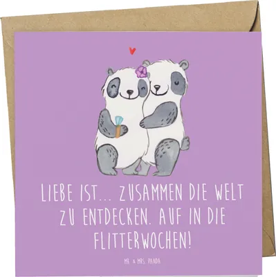 Produktbild von Mr. & Mrs. Panda Klappkarte Liebe Flitterwochen - Lavendeltraum - Geschenk, Hochtzeit, doppelkarte, Grußkarte, Romantik, einzigartige Hochzeitsgeschenke, faltkarte