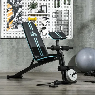 Produktbild von Klappbare Hantelbank mit 7-fach verstellbarer Rückenlehne, Fitnessbank, Trainingsbank mit Beincurl, Blau | 54 x 160 x 106 cm | bis 120 kg | Stahl