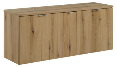 Productafbeelding van Hangend badkamermeubelset VANO eiken look 140cm: onderkasten met kastjes + blad voor wastafel