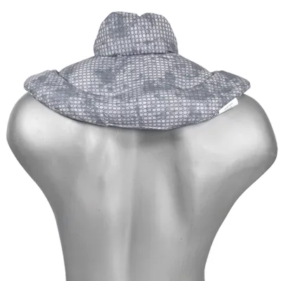 Produktbild von Nackenhörnchen mit Stehkragen, Kirschkernkissen - Nackenkissen Wärmekissen - Nacken-Heizkissen für Mikrowelle und Backofen - Farbe: used-look grau-blau