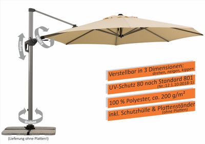 Schneider Premium Sonnenschirm BERMUDA ca.  350 cm Ø rund, Farbe:natur