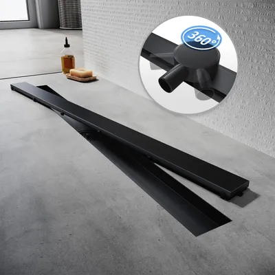 Obrázek produktu pro SONNI podlahový odtok plochý sprchový žlábek 360° nastavitelný sifon nerezová ocel 80 cm provedení 2 v 1 se zápachovou uzávěrkou a okrajovým odtokovým sítkem na vlasy