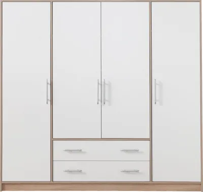 Produktbild von Kleiderschrank 200x190x56cm SMART SR1 Schrank 4 Türen 2 Schubladen Sonoma Eiche/Weiß