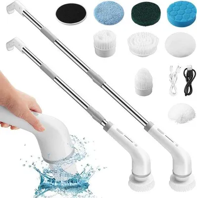 Image de Spin Scrubber - Brosse de nettoyage électrique sans fil avec 8 têtes de brosse interchangeables - Poignée réglable de 125 cm