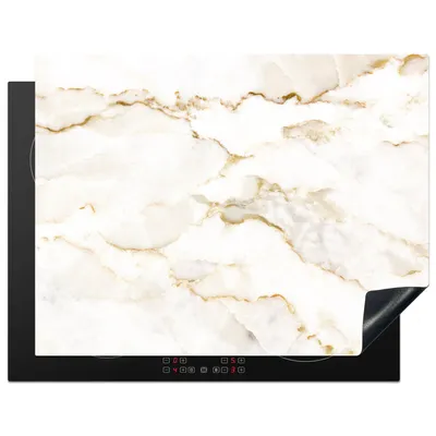 Produktbild von KitchenYeah© Herdabdeckplatte Marmor - Limette - Gold - Luxus - Marmoroptik - Weiß , 77x59cm, Küche Deko, Glaskeramikkochfeld Herdabdeckung, Abdeckplatte fùr Kochfeld