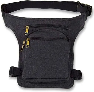 Image de Poche de hanche Unyqoos® en toile – pochette tactique étanche pour la cuisse, avec 3 grands compartiments, sangles de hanche et de cuisse réglables, noire, unie