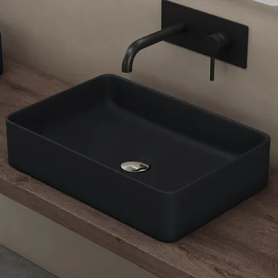 Produktbild von doporro Waschbecken  Gäste WC matt schwarz Aufsatzwaschbecken Keramik 590x380x135 mm glänzend Handwaschbecken Waschtisch Brüssel105