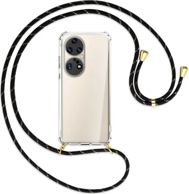 Produktbild von Handykette Backcover-Schutzhülle mit Band (Metall goldfarben) für Huawei P50 Pro - schwarz/gold