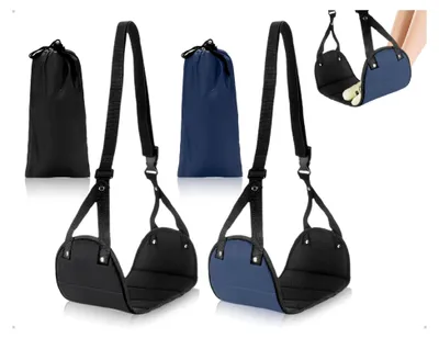 Produktbild von 2 Stück Fußstütze für Flugreisen, Tragbare Schaumstoff-Kopfhängematte, Höhenverstellbare Fußhängematte mit Staubschutz, Flugzeugzubehör für Reisen, Büro und Camping (Schwarz und Marineblau)