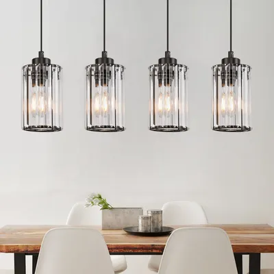 Immagine prodotto di ZMH lampada a sospensione tavolo da pranzo cucina lampada a sospensione soggiorno E27 lampada tavolo da pranzo nero camera da letto lampada a sospensione 4 fiamme vetro lampada a sospensione sala da pranzo moderno cristallo per la cucina (senza lampadina)