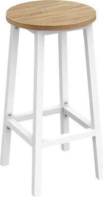 Produktbild von Barhocker Küchenhocker Küchenstuhl Thekenstuhl Tresenhocker Barstuhl | Stabil + platzsparend mit Fußstütze | Spanplatte & Stahl bis 100kg Belastbarkeit | Ø 32×H 65 cm Sonoma Eiche/Weiß