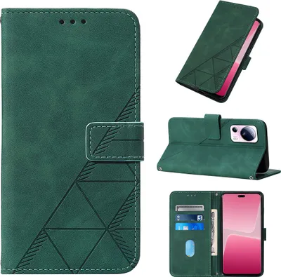 Immagine prodotto di Custodia in pelle flip per Xiaomi 13 Lite design a portafoglio con goffratura, porta carte e supporto verde