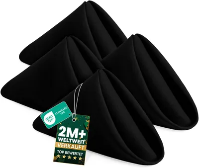 Produktbild von KICHLY Stoffservietten - Packung mit 24 Stück, Wiederverwendbare Stoffservietten - ideal für Veranstaltungen und den regelmäßigen Gebrauch zu Hause, 100% Polyester (Schwarz, 43x43cm)