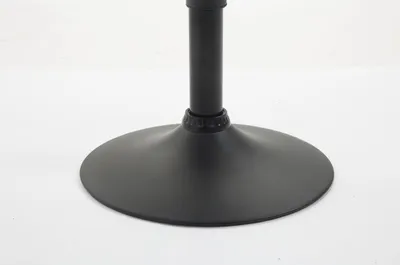 The base of a black bar stool is shown against a white background.