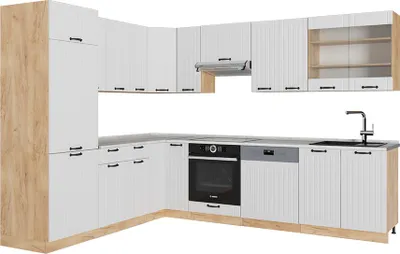 Produktbild von Eckküche Vicco Fame-Line Weiß Landhaus 227 x 60 cm , AP Marmor, Model 57017