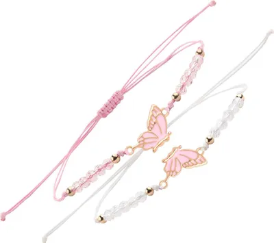 Produktbild von 2 Stück Armband Schmetterling,Freundschaftsarmbänder,Beste Freundin Armband, Bettelarmband, Verstellbaresbettelarmband, Freundschaftsarmbänder Schmuck Geschenke, Weiß+Rosa