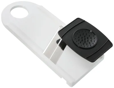 Immagine prodotto di Affettaverdure Fackelmann con supporto per avanzi, affettaverdure con 2 lame in acciaio inox, affetta cetrioli di alta qualità (colore: bianco/nero)