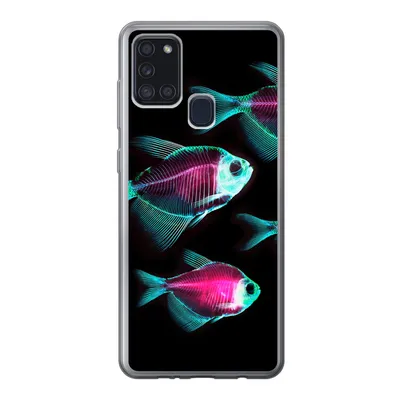Produktbild von MuchoWow® Handyhülle Schutzhülle Hülle für Samsung Galaxy A21s Fisch - Lila - Blau Silikon Softcase Handy Hülle - Hartschale
