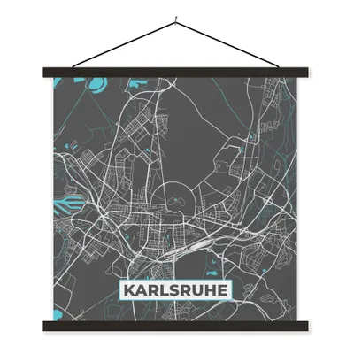 Produktbild von MuchoWow® Textilposter Stadtplan - Karlsruhe - Deutschland - Karte 120x120 cm mit schwarzem Rahmen - Aufhängungsset