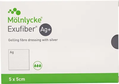 Image de Exufiber Ag+ 5x5 cm pansement en fibres jaunes avec argent 10 pces