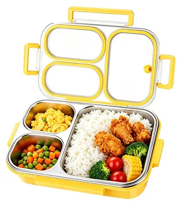 Broodtrommel mit 3 Fächern, Edelstahl, auslaufsicher, 800 ml