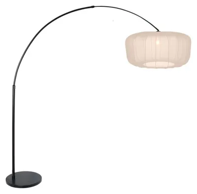Immagine prodotto di Lampada ad arco nera Vela Lino con paralume color crema, diametro 60 cm