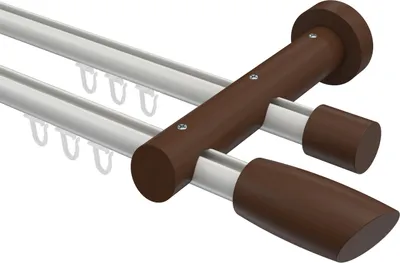 Produktbild von Interdeco Innenlaufstange / Gardinenstange mit Innenlauf Weiß / Nussbaum lackiert, Typ Talent Etta (Ellipse Schräge), 20 mm Ø 2-läufig, 260 cm