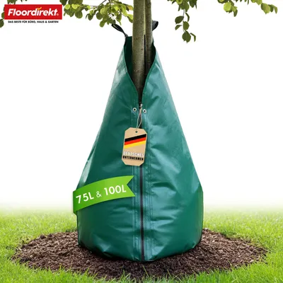 Produktbild von Floordirekt Baumbewässerungsbeutel für Bäume, Bewässerungssack 100L mit Tropfsystem, Wassersack wiederverwendbar aus PVC, mit Reißverschluss