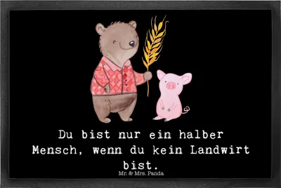 Produktbild von Mr. & Mrs. Panda Fussmatte Landwirt Herz 40 x 60 cm - Schwarz - Geschenk, Bodenvorleger, Gummi-Fußmatte, Bauernhof, Witzig, Farmer, Schmutzfangmatte, Spruch, fußmatte